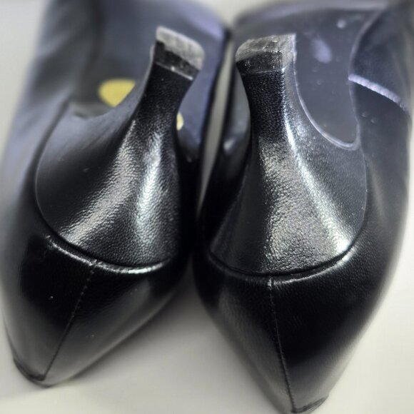 Yves Saint Laurent Black Leather Studded Bow Kitten Heel Pumps Size 6 - Picture 5 of 12